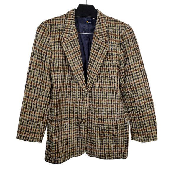 VTG Liz Sport Houndstooth Sport Coat Blazer Tan Brown Black Red Plaid Academia - Picture 1 of 5